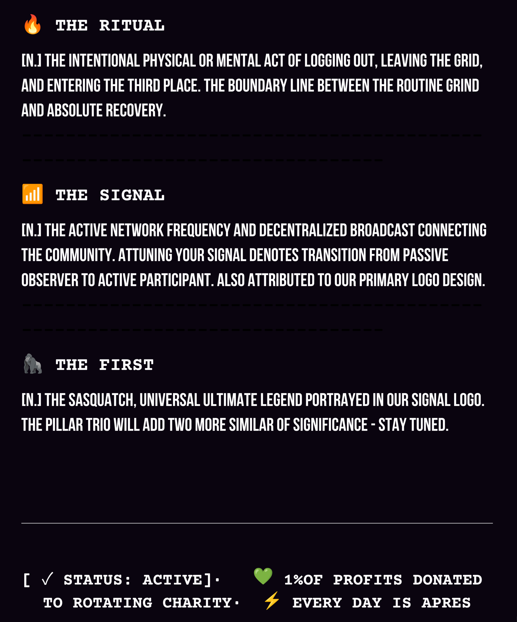 The Field Guide to the LeisureVerse Matrix — page 3: The Ritual, The Signal, The First